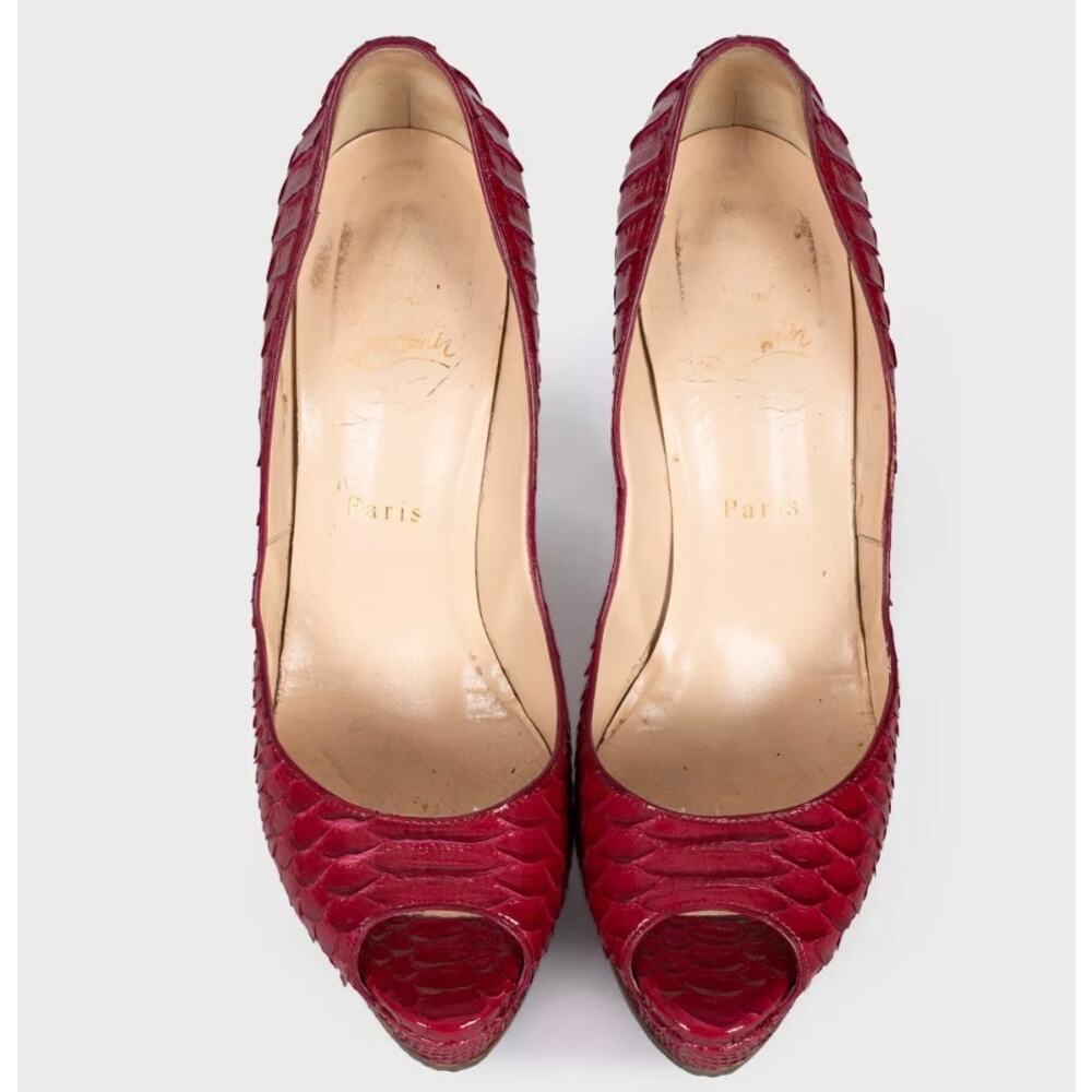 Christian Louboutin Red Python Peep-Toe Heels - S… - image 2